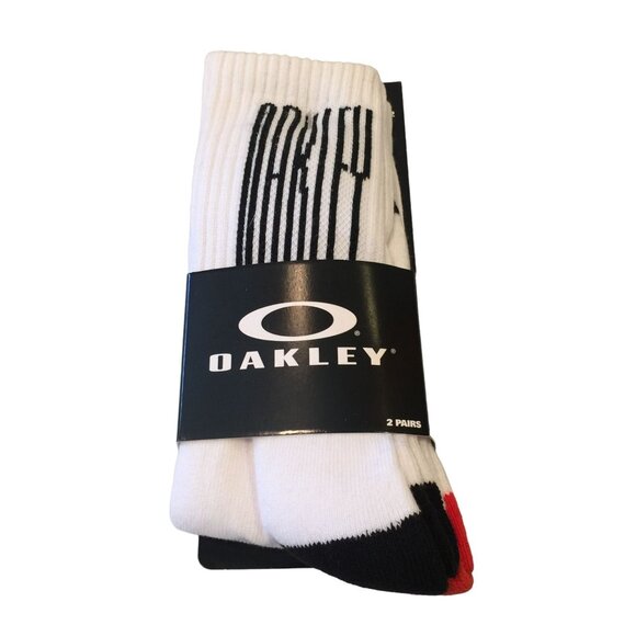 OAKLEY Men's Crew Socks Black White Rust Size 9-11 Set of 2 - Picture 1 of 4